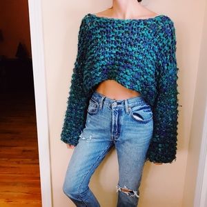 Free People Chunky Crochet Cropped Sweater